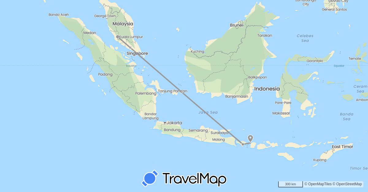 TravelMap itinerary: driving, plane in Indonesia, Malaysia (Asia)